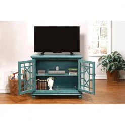 Elegant Teal Composite TV Stand Fits TVs Up to 42 in. with Removable Shelves by Martin Svensson Home -EVERGLADE HOME Shop teal martin svensson home tv stands 91031 76 1000