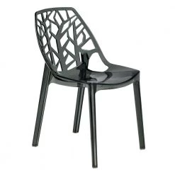 Cornelia Modern Spring Cut-Out Tree Design Stackable Dining Chair in Transparent Black by Leisuremod