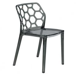 Dynamic Plastic Modern Honey Comb Design Kitchen and Dining Side Chair Transparent Black by Leisuremod