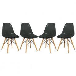Dover Black Modern Eiffel Base Plastic Dining Chair With Wood Legs Transparent (Set of 4) by Leisuremod