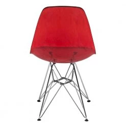 Cresco Modern Plastic Molded Dining Side Chair With Eiffel Chrome Legs Transparent Red Set of 2 by Leisuremod -EVERGLADE HOME Shop transparent red leisuremod dining chairs cr19tr2 1f 1000