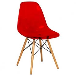 Dover Modern Eiffel Base Plastic Dining Chair With Wood Legs In Transparent Red by Leisuremod