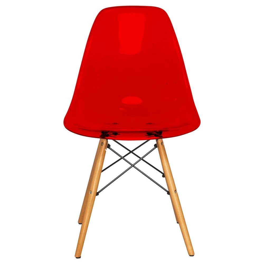 Dover Modern Eiffel Base Plastic Dining Chair With Wood Legs In Transparent Red by Leisuremod 3 Dover Modern Eiffel Base Plastic Dining Chair With Wood Legs In Transparent Red by Leisuremod - Image 3