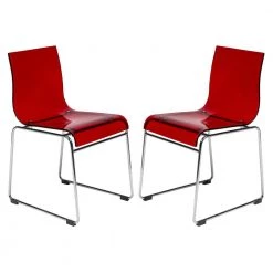 Lima Mid-Century Modern Acrylic Lightweight Kitchen & Dining Side Chair Set of 2 In Transparent Red by Leisuremod -EVERGLADE HOME Shop transparent red leisuremod dining chairs lc19tr2 31 1000