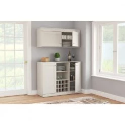 2-Piece Washed Oak Buffet with Wine Storage by Inval -EVERGLADE HOME Shop washed oak inval bar cabinets bf gp1 31 1000