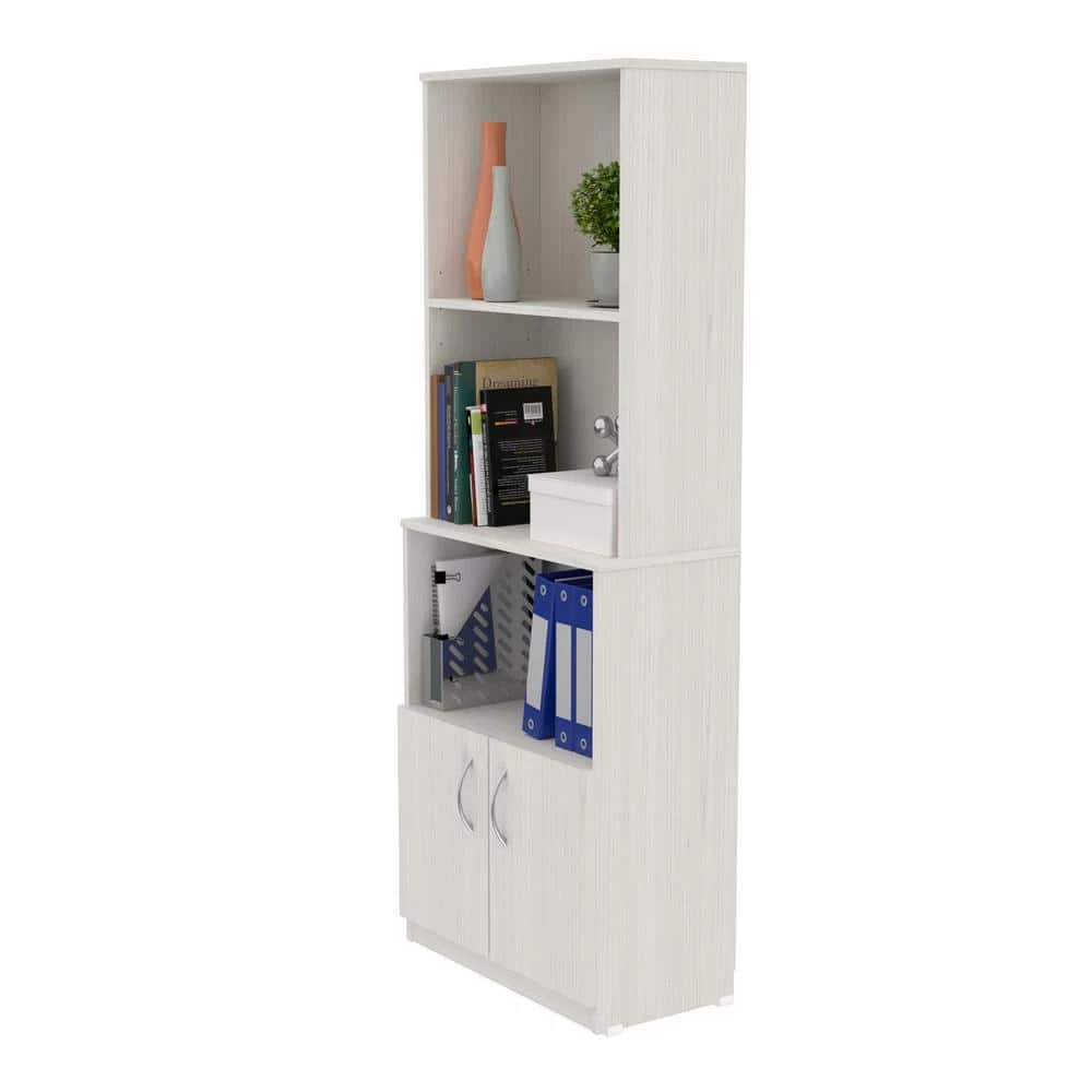 63 in. H Washed Oak Wood 3-Shelf Standard Bookcase with Double Door Storage by Inval 3 63 in. H Washed Oak Wood 3-Shelf Standard Bookcase with Double Door Storage by Inval - Image 3