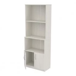 63 in. H Washed Oak Wood 3-Shelf Standard Bookcase with Double Door Storage by Inval