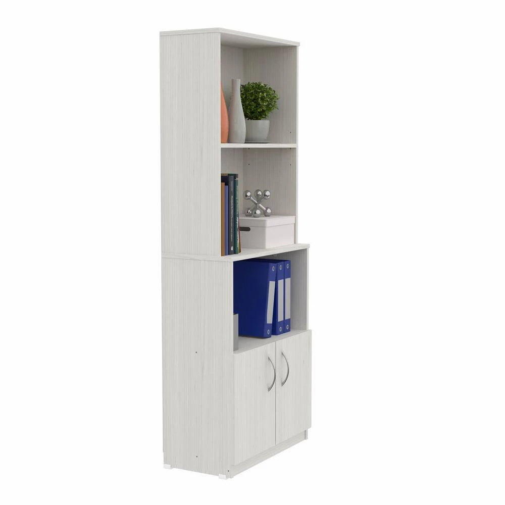 63 in. H Washed Oak Wood 3-Shelf Standard Bookcase with Double Door Storage by Inval 2 63 in. H Washed Oak Wood 3-Shelf Standard Bookcase with Double Door Storage by Inval - Image 2