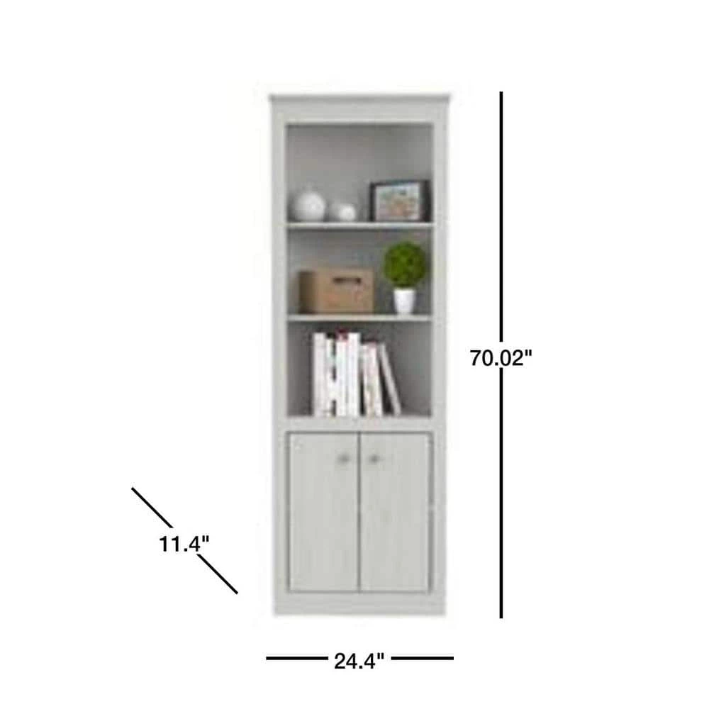 70.02 in. Washed Oak Wood 5-shelf Standard Corner Unit Bookcase with Double Door Storage by Inval 3 70.02 in. Washed Oak Wood 5-shelf Standard Corner Unit Bookcase with Double Door Storage by Inval - Image 3
