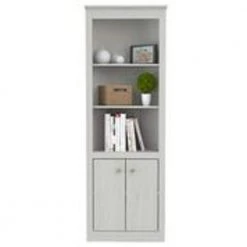 70.02 in. Washed Oak Wood 5-shelf Standard Corner Unit Bookcase with Double Door Storage by Inval