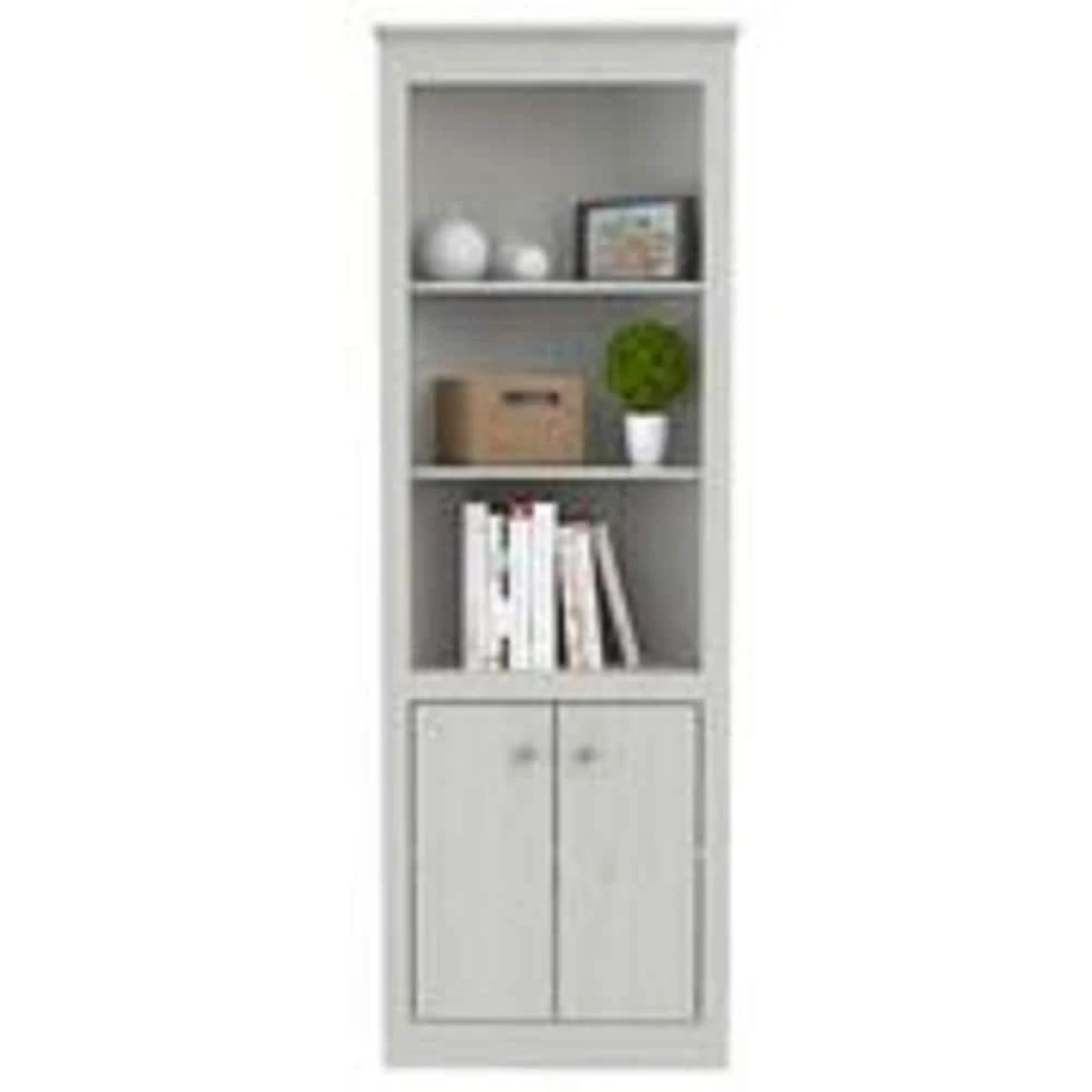 70.02 in. Washed Oak Wood 5-shelf Standard Corner Unit Bookcase with Double Door Storage by Inval 1 70.02 in. Washed Oak Wood 5-shelf Standard Corner Unit Bookcase with Double Door Storage by Inval