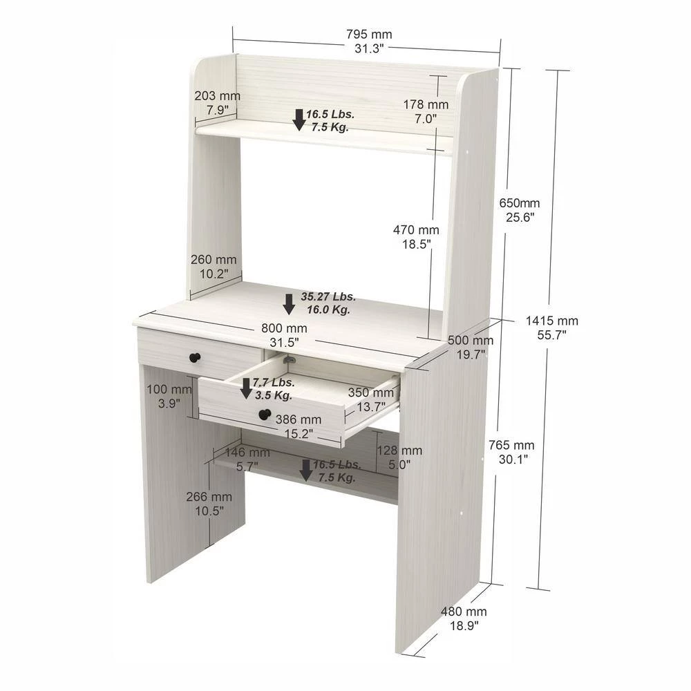 31.5" W Washed Oak Computer Desk with 2 drawers by Inval 5 31.5" W Washed Oak Computer Desk with 2 drawers by Inval - Image 5