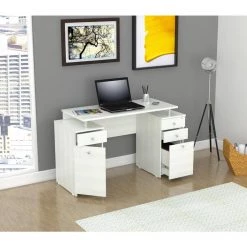 50.79 in. Washed Oak Rectangular 4 -Drawer Computer Desk with File Storage by Inval -EVERGLADE HOME Shop washed oak inval computer desks es 3203 31 1000