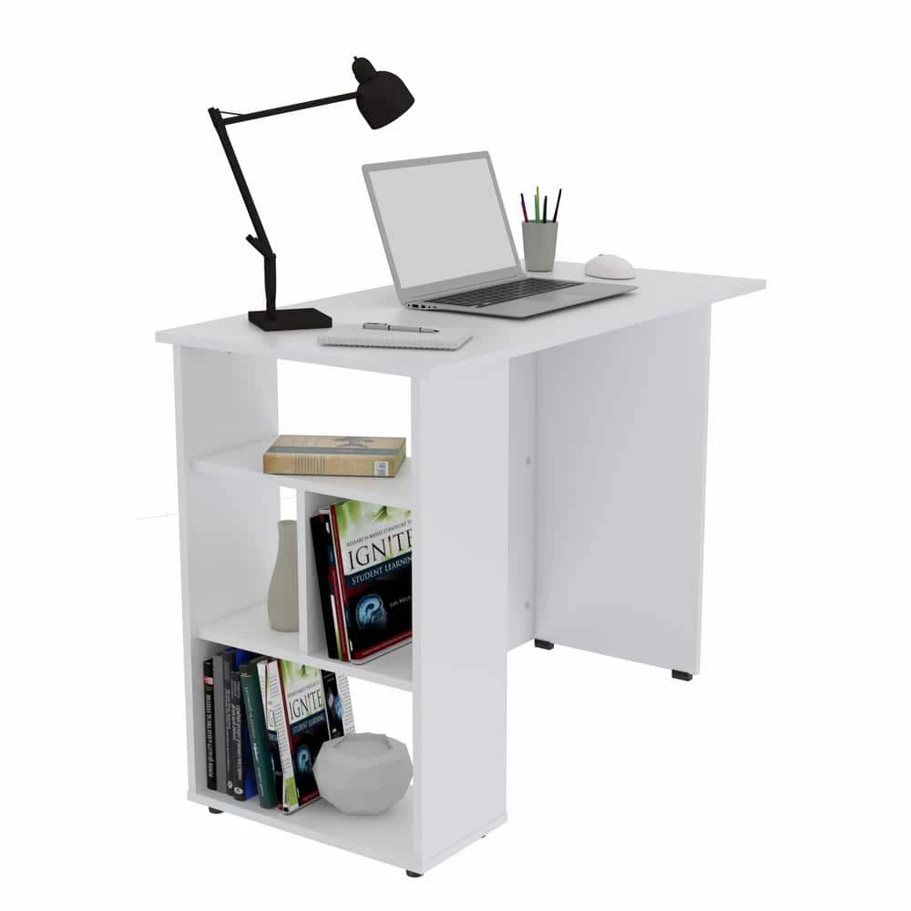 39.4" W White Computer Desk with 3 Shelves by Inval 2 39.4" W White Computer Desk with 3 Shelves by Inval - Image 2