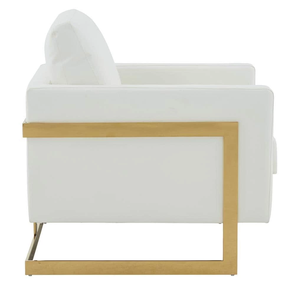 Lincoln Modern Gold Frame White Leather Upholstered Accent Armchair by Leisuremod 5 Lincoln Modern Gold Frame White Leather Upholstered Accent Armchair by Leisuremod - Image 5