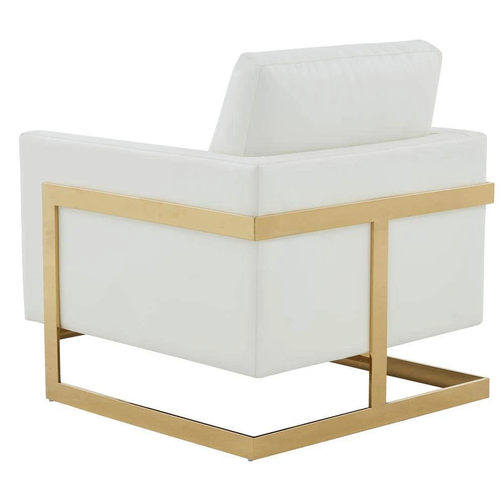 Lincoln Modern Gold Frame White Leather Upholstered Accent Armchair by Leisuremod 6 Lincoln Modern Gold Frame White Leather Upholstered Accent Armchair by Leisuremod - Image 6