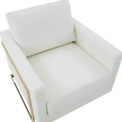 Lincoln Modern Gold Frame White Leather Upholstered Accent Armchair by Leisuremod 10 Lincoln Modern Gold Frame White Leather Upholstered Accent Armchair by Leisuremod -EVERGLADE HOME Shop white leisuremod accent chairs la31w l 4f 1000