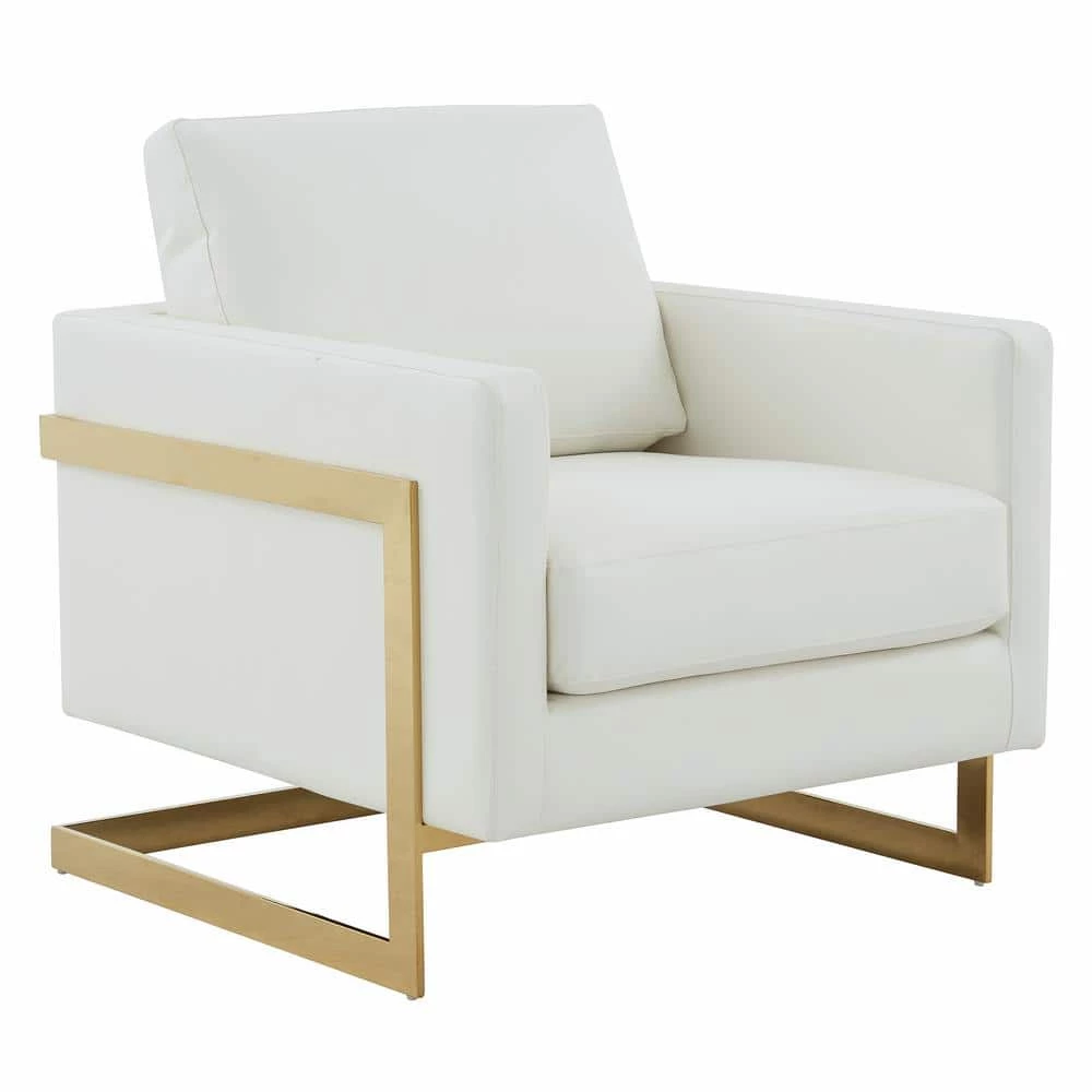 Lincoln Modern Gold Frame White Leather Upholstered Accent Armchair by Leisuremod 1 Lincoln Modern Gold Frame White Leather Upholstered Accent Armchair by Leisuremod