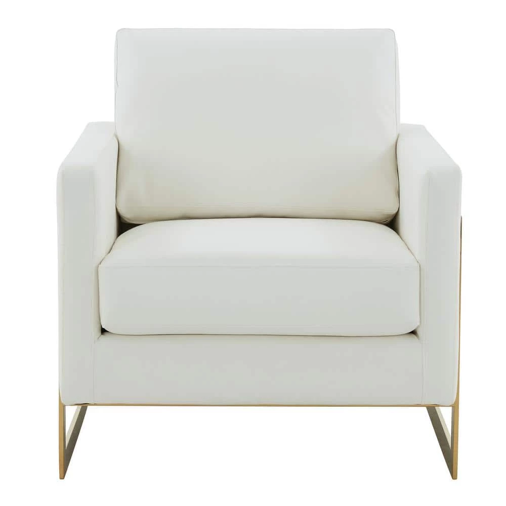 Lincoln Modern Gold Frame White Leather Upholstered Accent Armchair by Leisuremod 3 Lincoln Modern Gold Frame White Leather Upholstered Accent Armchair by Leisuremod - Image 3