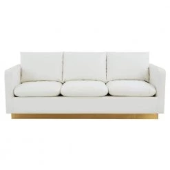 Nervo 83" Mid-Century Modern Upholstered Leather 3-Seater Sofa With Gold Frame in White by Leisuremod 10 Nervo 83" Mid-Century Modern Upholstered Leather 3-Seater Sofa With Gold Frame in White by Leisuremod -EVERGLADE HOME Shop white leisuremod sofas couches ns83w l c3 1000