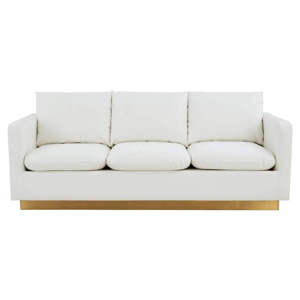 Nervo 83" Mid-Century Modern Upholstered Leather 3-Seater Sofa With Gold Frame in White by Leisuremod 3 Nervo 83" Mid-Century Modern Upholstered Leather 3-Seater Sofa With Gold Frame in White by Leisuremod - Image 3