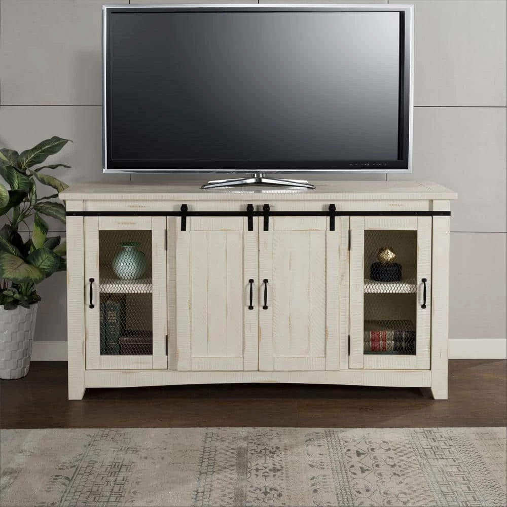 Rustic White Metal TV Stand Fits Fits TVs Up to 70 in. with Adjustable Shelves by Martin Svensson Home 8 Rustic White Metal TV Stand Fits Fits TVs Up to 70 in. with Adjustable Shelves by Martin Svensson Home - Image 8