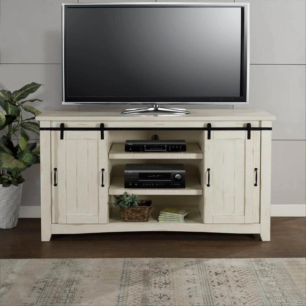 Rustic White Metal TV Stand Fits Fits TVs Up to 70 in. with Adjustable Shelves by Martin Svensson Home 4 Rustic White Metal TV Stand Fits Fits TVs Up to 70 in. with Adjustable Shelves by Martin Svensson Home - Image 4