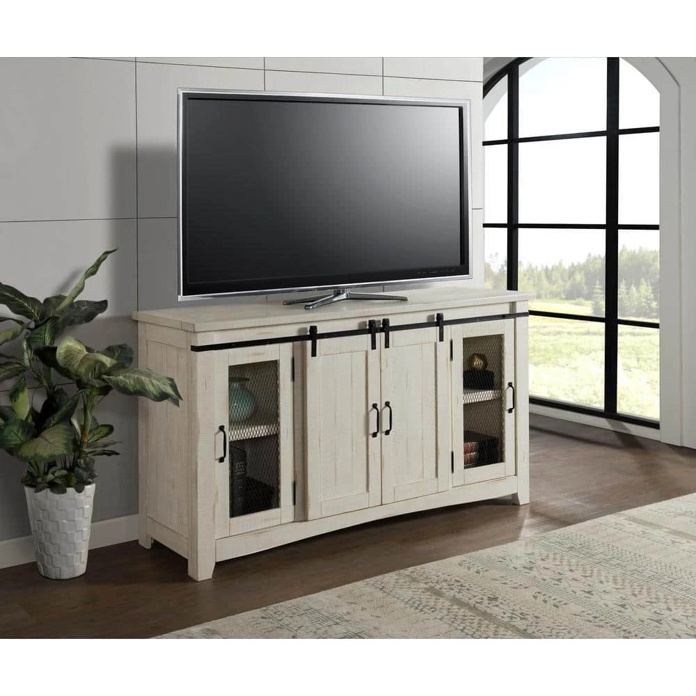 Rustic White Metal TV Stand Fits Fits TVs Up to 70 in. with Adjustable Shelves by Martin Svensson Home 2 Rustic White Metal TV Stand Fits Fits TVs Up to 70 in. with Adjustable Shelves by Martin Svensson Home - Image 2