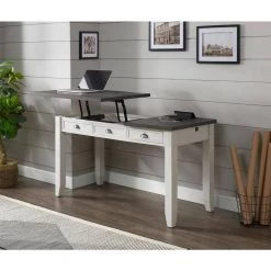 Monterey 57 in. Rectangular Stain and Grey Solid Pine Wood 2-Drawer Lift Top Computer Desk with Fingerprint Lock by Martin Svensson Home -EVERGLADE HOME Shop white stain and grey martin svensson home standing desks 7908902 31 1000