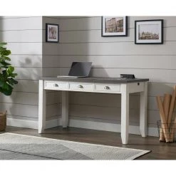 Monterey 57 in. Rectangular Stain and Grey Solid Pine Wood 2-Drawer Lift Top Computer Desk with Fingerprint Lock by Martin Svensson Home -EVERGLADE HOME Shop white stain and grey martin svensson home standing desks 7908902 4f 1000