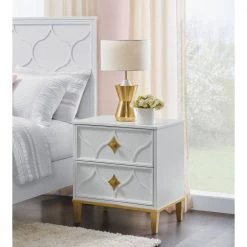 Emma 2-Drawer White and Gold Nightstand (27 in. H x 25 in. W x 17 in. D) by Martin Svensson Home 13 Emma 2-Drawer White and Gold Nightstand (27 in. H x 25 in. W x 17 in. D) by Martin Svensson Home -EVERGLADE HOME Shop white with gold accents martin svensson home nightstands 6805722 31 1000