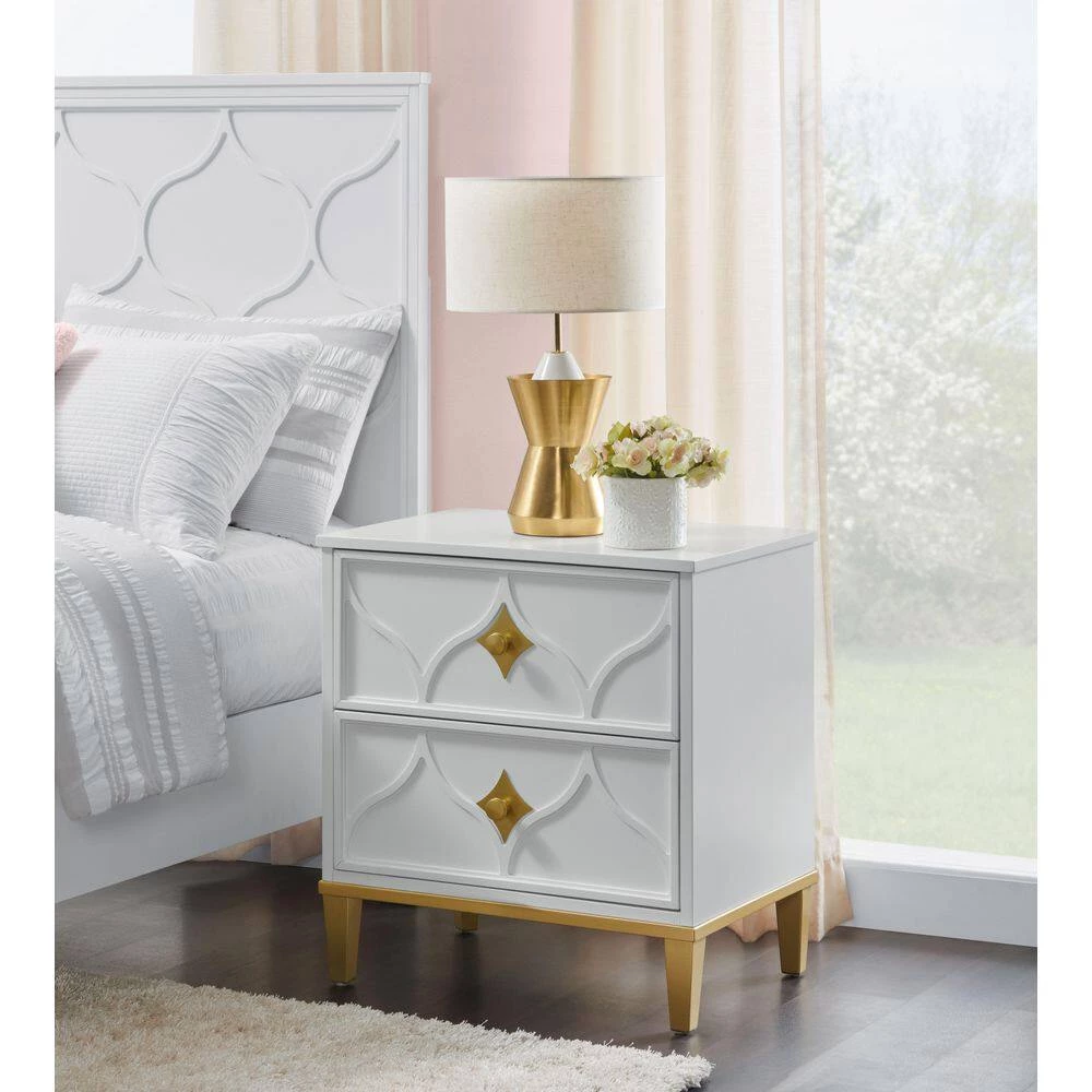 Emma 2-Drawer White and Gold Nightstand (27 in. H x 25 in. W x 17 in. D) by Martin Svensson Home 7 Emma 2-Drawer White and Gold Nightstand (27 in. H x 25 in. W x 17 in. D) by Martin Svensson Home - Image 7