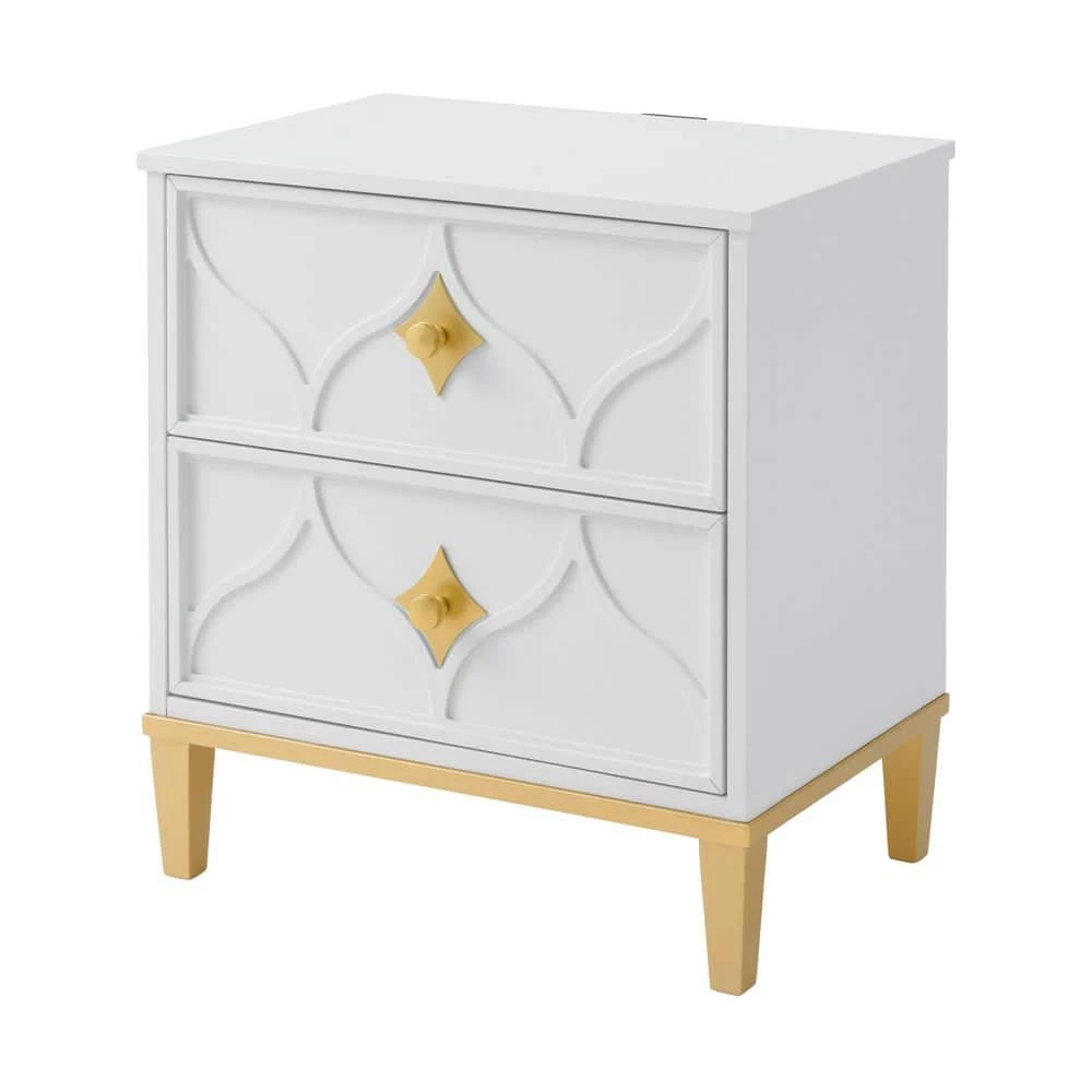 Emma 2-Drawer White and Gold Nightstand (27 in. H x 25 in. W x 17 in. D) by Martin Svensson Home 1 Emma 2-Drawer White and Gold Nightstand (27 in. H x 25 in. W x 17 in. D) by Martin Svensson Home