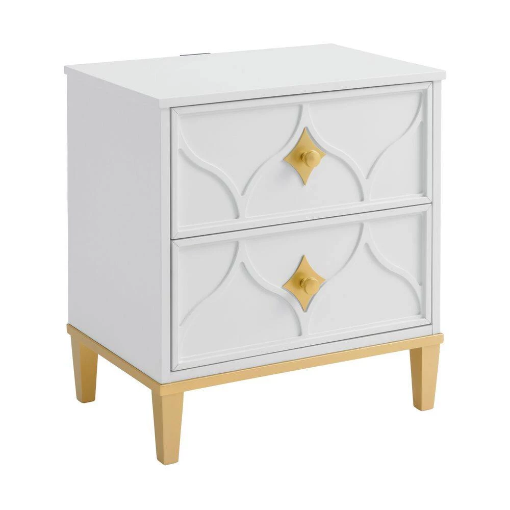 Emma 2-Drawer White and Gold Nightstand (27 in. H x 25 in. W x 17 in. D) by Martin Svensson Home 2 Emma 2-Drawer White and Gold Nightstand (27 in. H x 25 in. W x 17 in. D) by Martin Svensson Home - Image 2