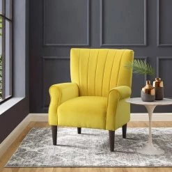 Carlson Yellow Velvet Club Channel Tufted Back Accent Chair by EVERGLADE HOME -EVERGLADE HOME Shop yellow everglade home accent chairs lx 1047yw 1 31 1000