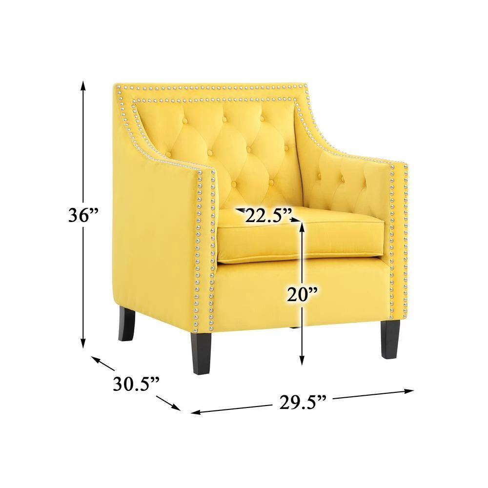 Ceylon Yellow Velvet Tufted Back Accent Chair by EVERGLADE HOME 6 Ceylon Yellow Velvet Tufted Back Accent Chair by EVERGLADE HOME - Image 6