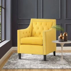 Ceylon Yellow Velvet Tufted Back Accent Chair by EVERGLADE HOME 13 Ceylon Yellow Velvet Tufted Back Accent Chair by EVERGLADE HOME -EVERGLADE HOME Shop yellow everglade home accent chairs lx 1297yw 1nn 31 1000