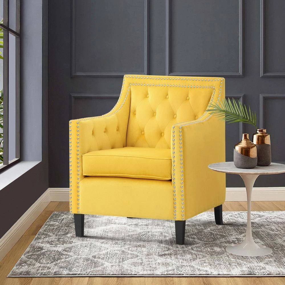 Ceylon Yellow Velvet Tufted Back Accent Chair by EVERGLADE HOME 7 Ceylon Yellow Velvet Tufted Back Accent Chair by EVERGLADE HOME - Image 7