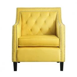 Ceylon Yellow Velvet Tufted Back Accent Chair by EVERGLADE HOME