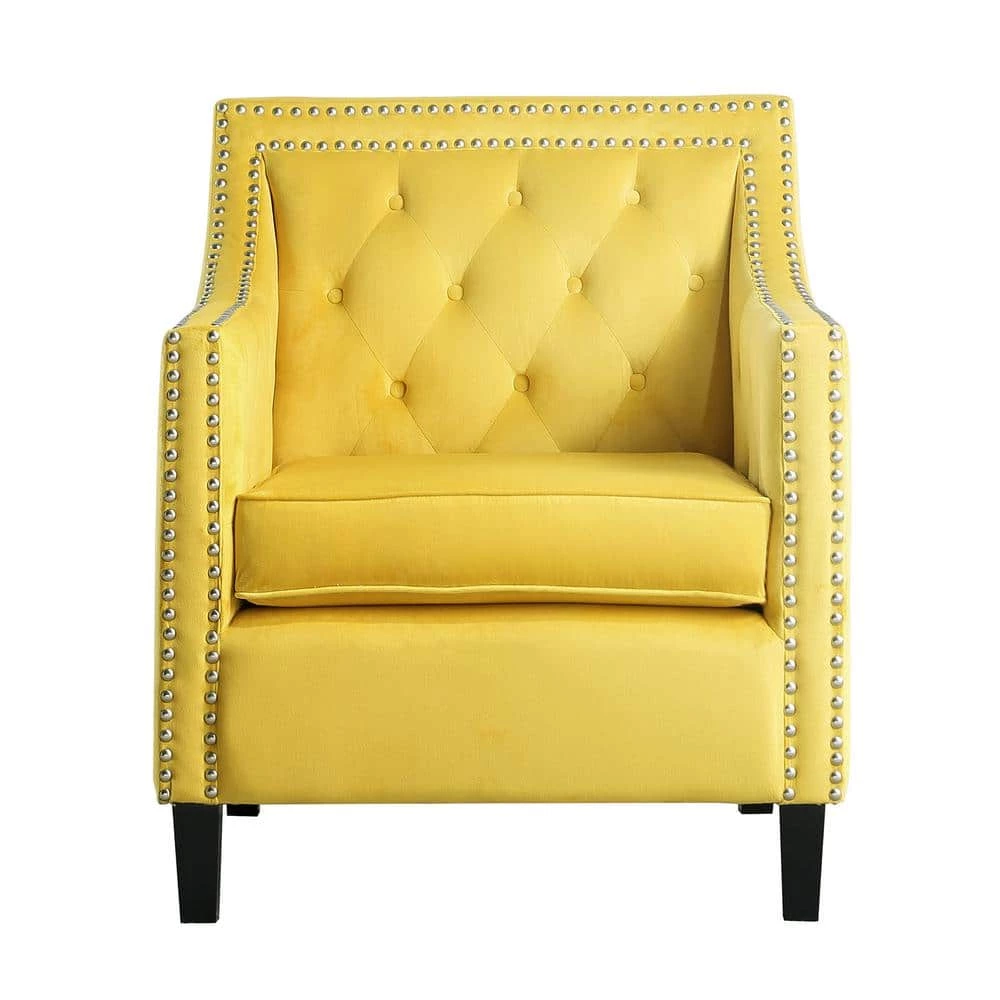 Ceylon Yellow Velvet Tufted Back Accent Chair by EVERGLADE HOME 1 Ceylon Yellow Velvet Tufted Back Accent Chair by EVERGLADE HOME