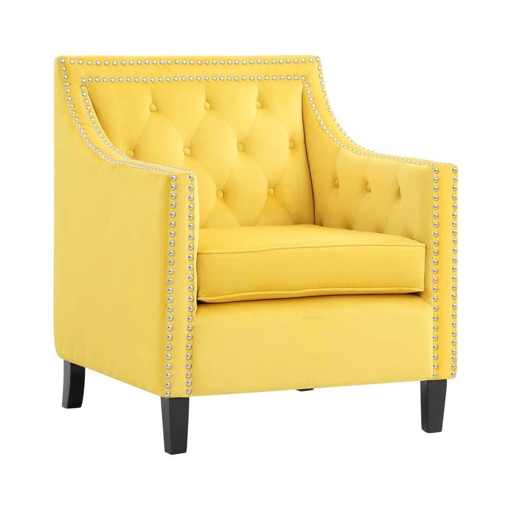 Ceylon Yellow Velvet Tufted Back Accent Chair by EVERGLADE HOME 2 Ceylon Yellow Velvet Tufted Back Accent Chair by EVERGLADE HOME - Image 2